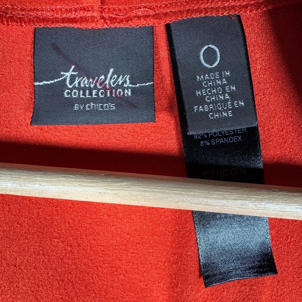 Chicos Travelers Collection Orange‎ Laser Cut Open Front Cardigan Slinky Size S
